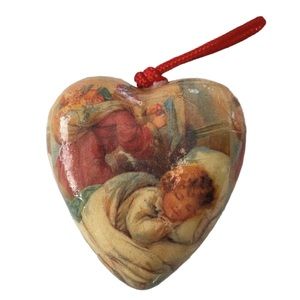 Vintage Heart Shaped Decoupage Victorian Old World Christmas Ornament